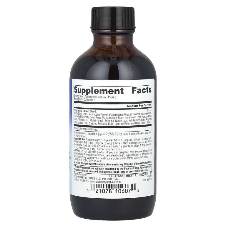 Planetary Herbals, Сироп из коры дикой вишни для иммунитета, для детей, дикая вишня, 118,28 мл (4 жидк. унц.)