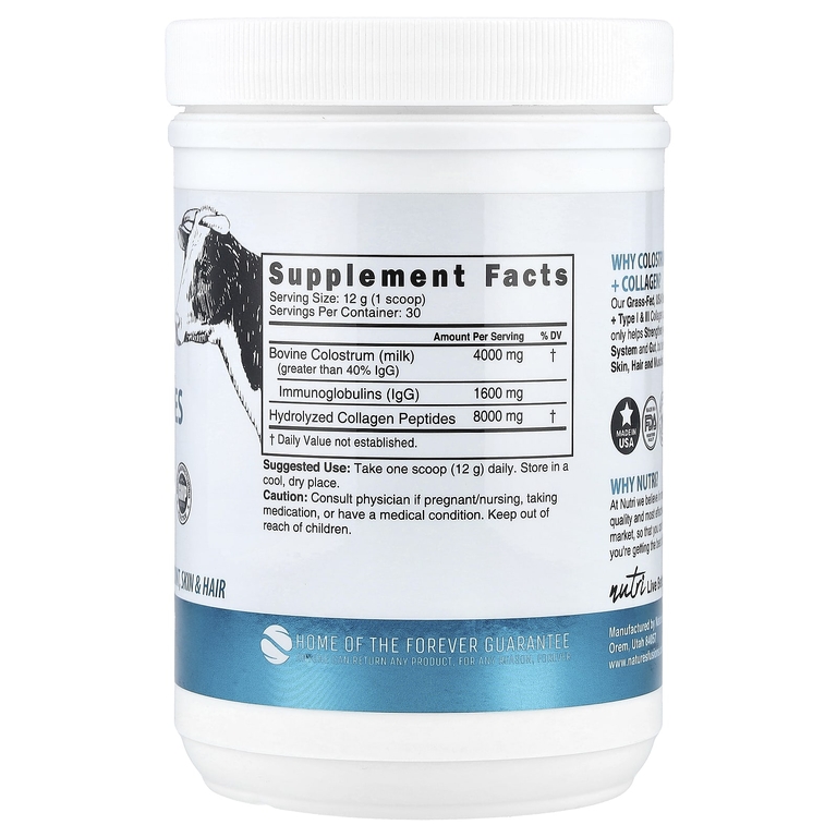 Nutri, Nutri, молозиво и пептиды коллагена, без добавок, 360 г (12,7 унции)