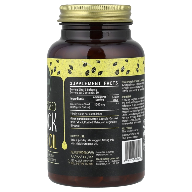 Maju Superfoods, Масло семян чёрного масла холодного отжима, 120 шт. (500 мг в одной капсуле)