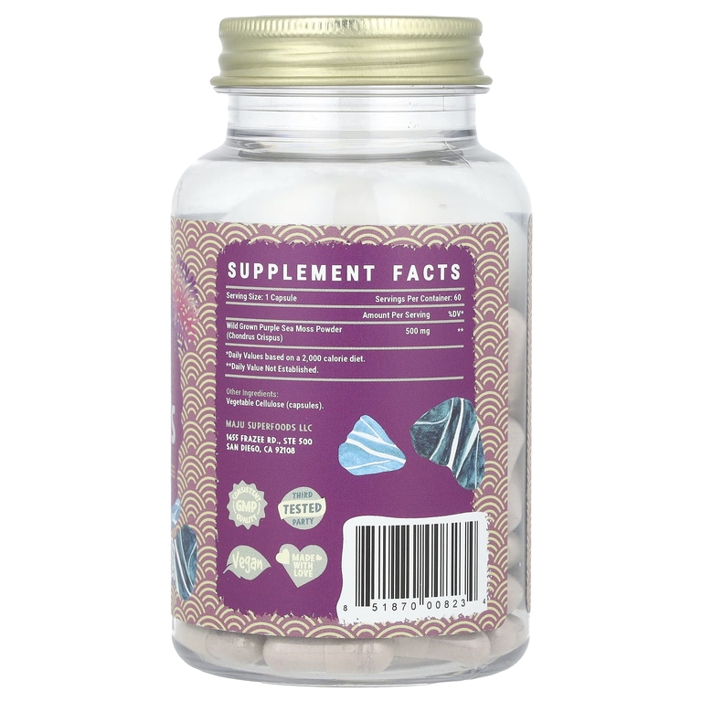 Maju Superfoods, фиолетовый морской мох, 60 капсул (500 мг в 1 капсуле)