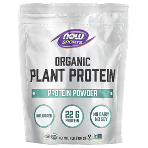 NOW Foods, Sports, органический растительный протеин в порошке, без добавок, 454 г (1 фунт)