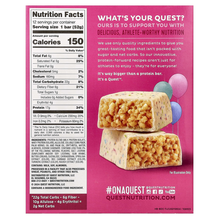 Quest Nutrition, протеиновый батончик, хрустящий торт, 12 батончиков по 52 г (1,83 унции)