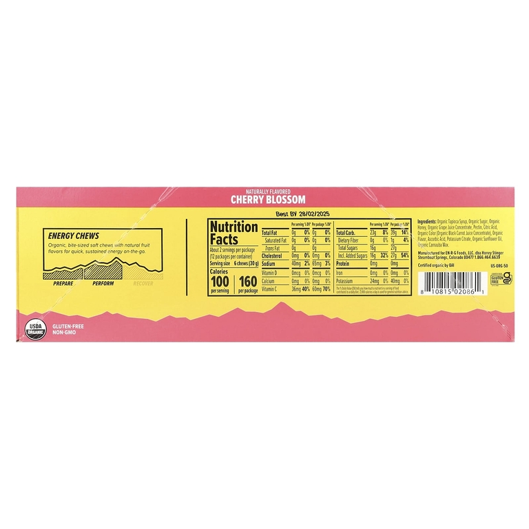 Honey Stinger, Energy Chews, вишневый цвет, 12 пакетиков по 50 г (1,8 унции)
