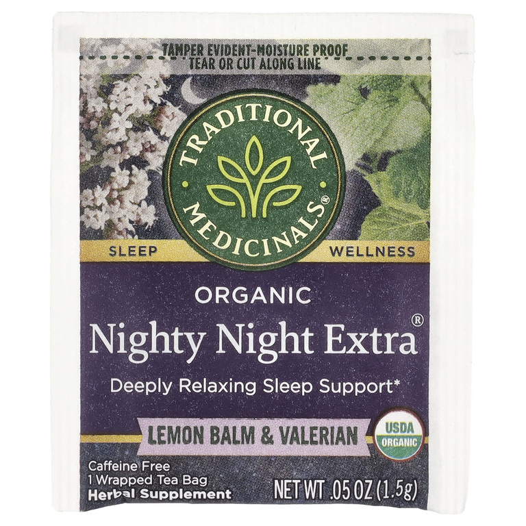 Traditional Medicinals, Organic Nighty Night Extra®, мелисса лекарственная и валериана, без кофеина, 48 чайных пакетиков, 72 г (2,53 унции)