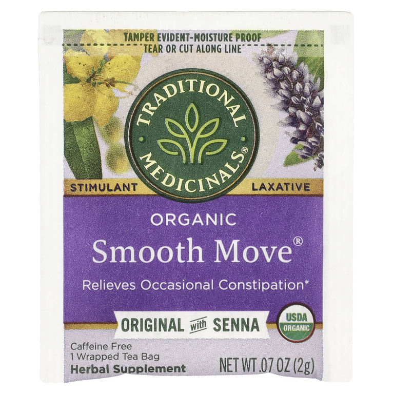 Traditional Medicinals, Organic Smooth Move®, оригинальный с сенной, без кофеина, 48 упакованных чайных пакетиков, 96 г (3,38 унции)