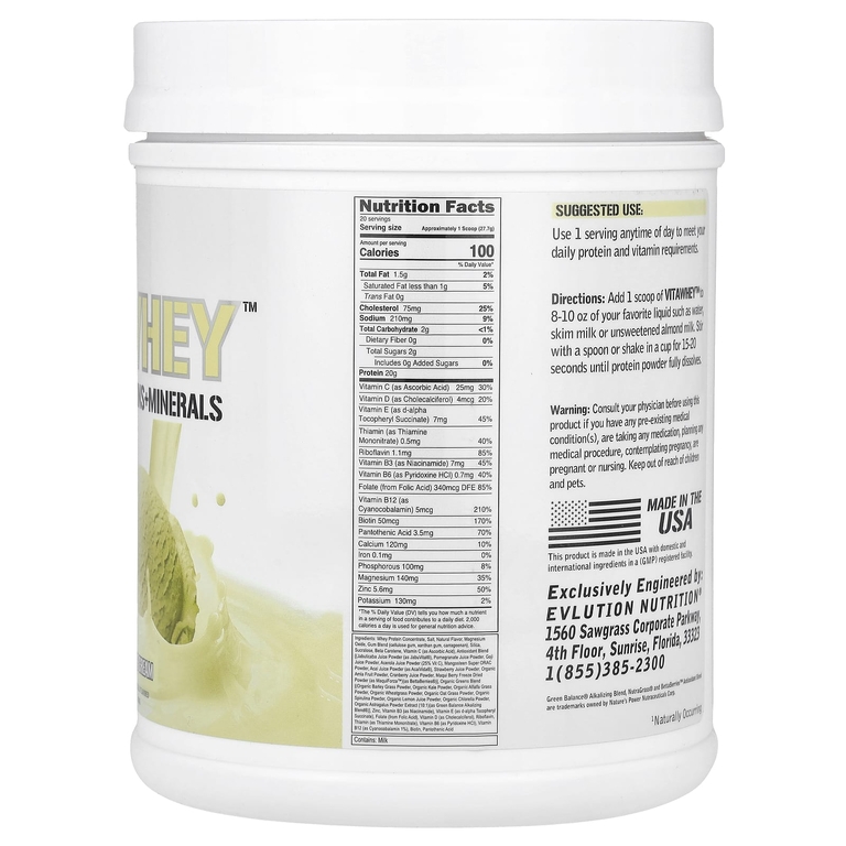 EVLution Nutrition, VitaWhey ™, ванильное мороженое, 554 г (19,5 унции) (Товар снят с продажи) 