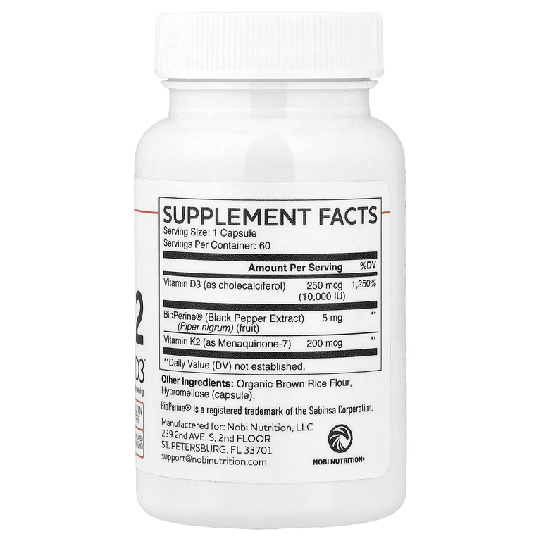 Nobi Nutrition, Витамин K2 + D3`` 60 капсул