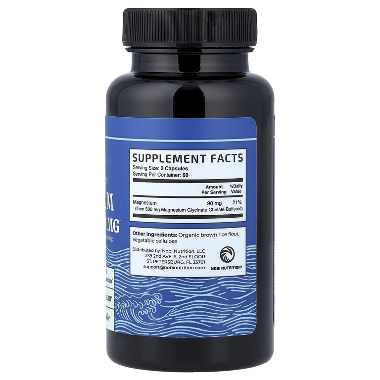 Nobi Nutrition, глицинат магния, максимальное усвоение, 120 капсул (250 мг в 1 капсуле)