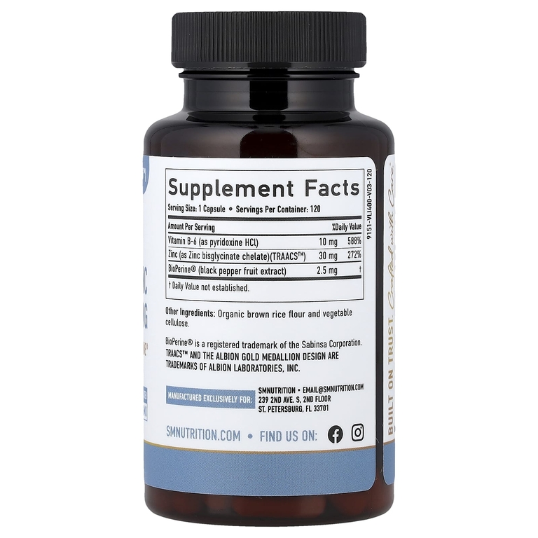 SMNutrition, Хелатный глицинат цинка, 120 капсул