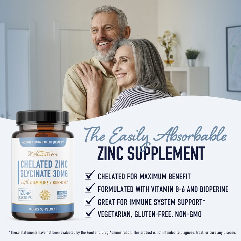 SMNutrition, Хелатный глицинат цинка, 120 капсул