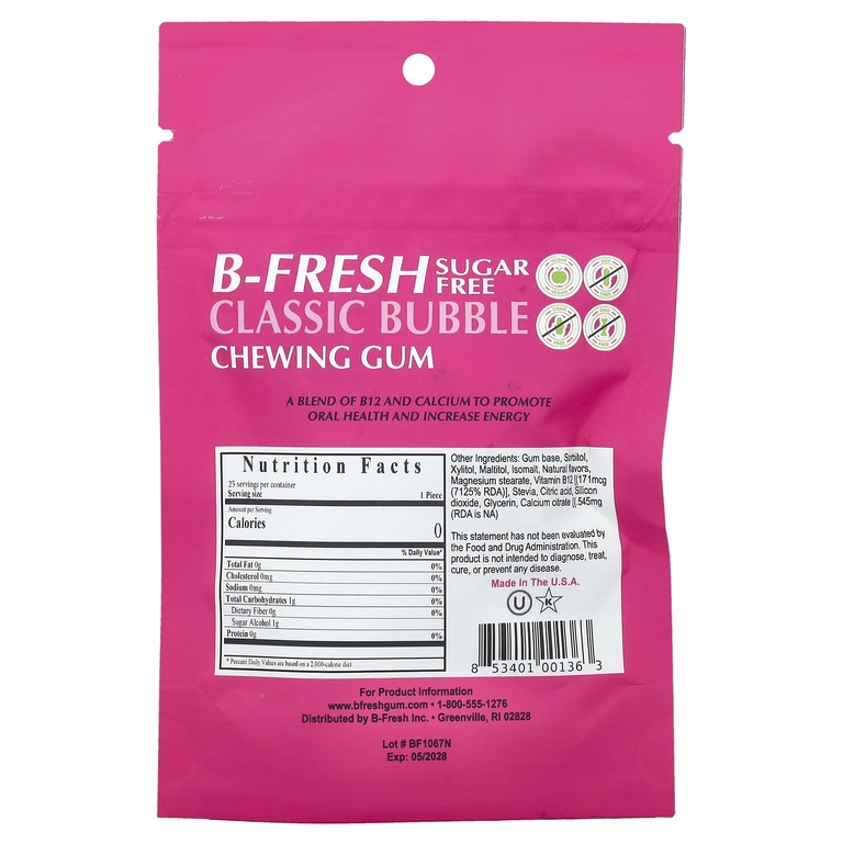 B-Fresh, Жевательная резинка, классическая, без сахара, 25 шт. (50 г) (Товар снят с продажи) 