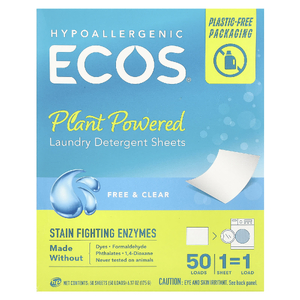 Earth Friendly Products, Ecos®, растительные салфетки для стирки, без добавок и прозрачные, 50 шт.