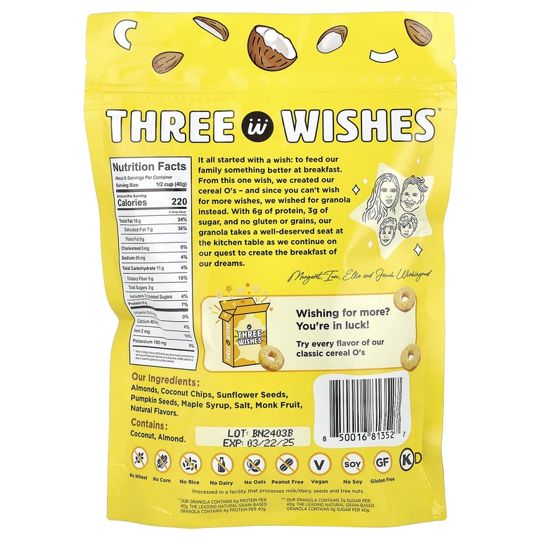 Three Wishes, Гранола без злаков, оригинальная, 227 г (8 унций) (Товар снят с продажи) 