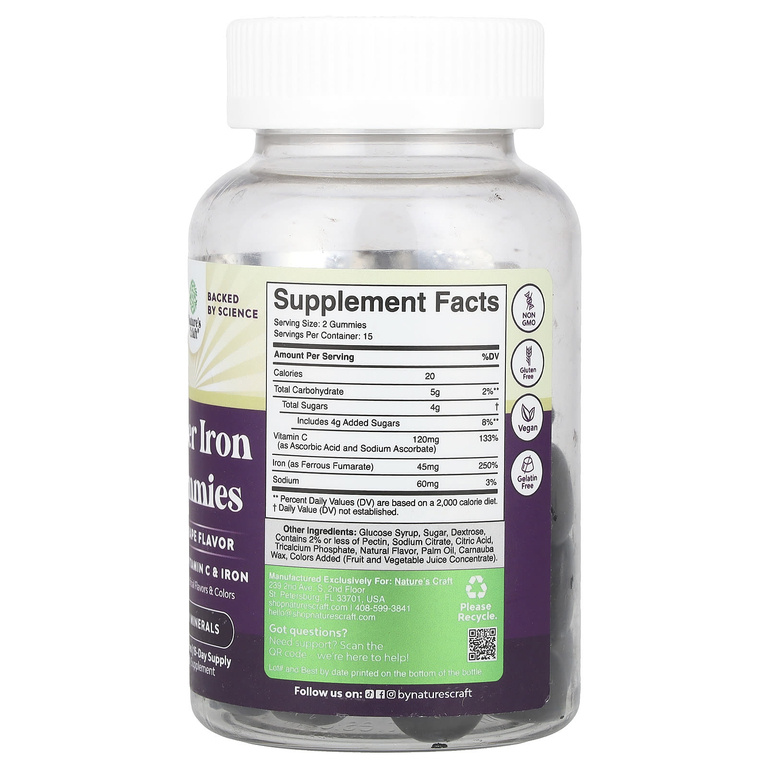 Nature's Craft, Super Iron Gummies, виноград, 30 жевательных таблеток (Товар снят с продажи) 