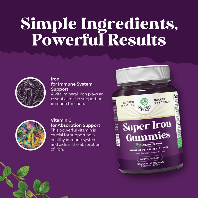 Nature's Craft, Super Iron Gummies, с виноградом, 90 жевательных таблеток