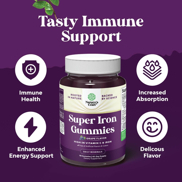 Nature's Craft, Super Iron Gummies, с виноградом, 90 жевательных таблеток