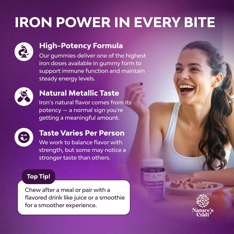 Nature's Craft, Super Iron Gummies, с виноградом, 90 жевательных таблеток