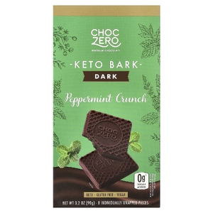 ChocZero, Keto Bark, темный шоколад, перечная мята, 8 батончиков, 90 г (3,2 унции)
