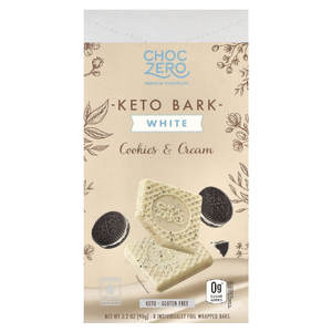 ChocZero, Keto Bark, белый шоколад, печенье и сливки, 8 батончиков, 90 г (3,2 унции)