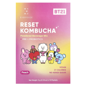 Everydaze, Reset Kombucha, порошковая смесь для напитков, персик, 10 пакетиков по 5 г (0,18 унции)