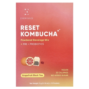 Everydaze, Reset Kombucha, порошковая смесь для напитков, грейпфрутовый черный чай, 10 пакетиков по 5 г (0,18 унции) (Товар снят с продажи) 