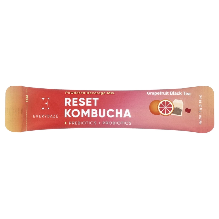 Everydaze, Reset Kombucha, порошковая смесь для напитков, грейпфрутовый черный чай, 10 пакетиков по 5 г (0,18 унции) (Товар снят с продажи) 