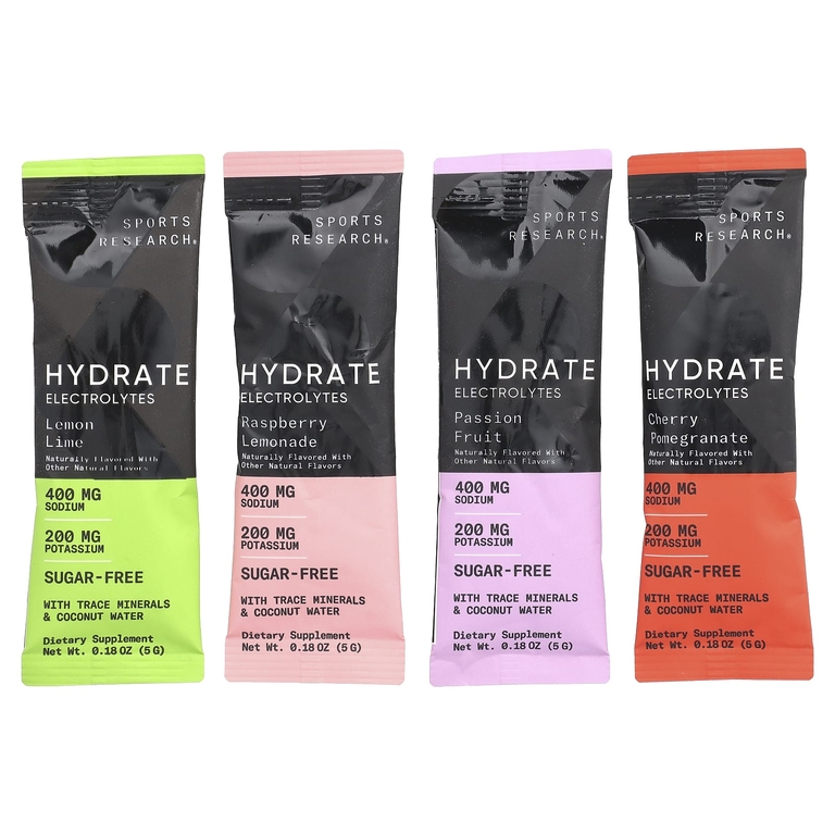 Sports Research, Hydrate Electrolytes, набор с различными добавками, 16 пакетиков по 5 г (0,18 унции)