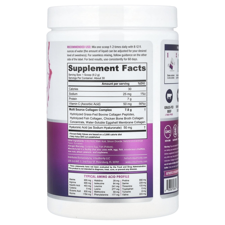 Vitauthority, Multi Collagen Protein +, розовый лимонад, 276 г (9,7 унции)