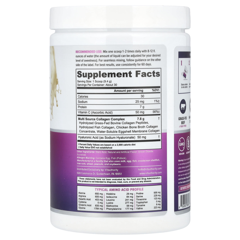 Vitauthority, Multi Collagen Protein +, пина-колада, 282 г (9,94 унции)