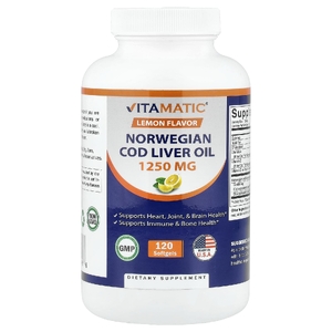 Vitamatic, жир из печени норвежской трески, лимонный вкус, 120 капсул