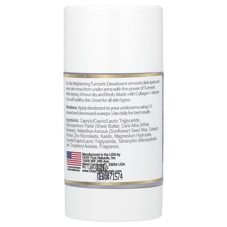 Okay Pure Naturals, Осветление кожи, дезодорант без алюминия, куркума, 85 г (2 унции)