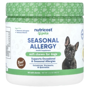 Nutricost, Pets, от сезонной аллергии, для собак, говядина, 60 жевательных таблеток, 180 г (6,4 унции)