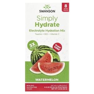 Swanson Vitamins, Simply Hydrate, смесь электролитов для гидратации, арбуз, 8 стик-пакетов по 6,2 г (0,22 унции) (Товар снят с продажи) 