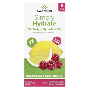 Swanson Vitamins, Simply Hydrate, смесь для гидратации электролитов, малиновый лимонад, 8 пакетиков по 5,95 г (0,21 унции) (Товар снят с продажи) 
