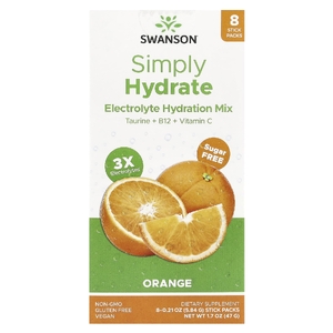 Swanson Vitamins, Simply Hydrate, смесь электролитов для гидратации, апельсин, 8 стик-пакетов по 5,84 г (0,21 унции) (Товар снят с продажи) 