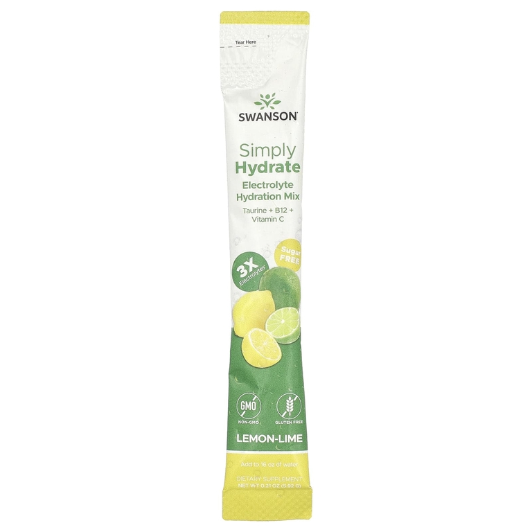 Swanson Vitamins, Simply Hydrate, смесь для гидратации электролитов, лимон и лайм, 8 пакетиков в виде стиков по 5,92 г (0,21 унции) (Товар снят с продажи) 