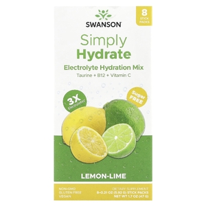 Swanson Vitamins, Simply Hydrate, смесь для гидратации электролитов, лимон и лайм, 8 пакетиков в виде стиков по 5,92 г (0,21 унции) (Товар снят с продажи) 