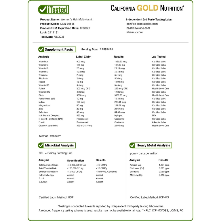 California Gold Nutrition, Beauty, женские мультивитамины для волос, 120 растительных капсул (Товар снят с продажи) 