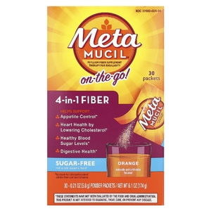 Metamucil, On-The-Go, 4 в 1 клетчатка, апельсин, без сахара, 30 пакетиков с порошком по 5,8 г (0,21 унции)