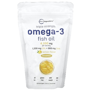 Micro Ingredients, рыбий жир с омега-3, тройная сила, лимон, 120 капсул (1400 мг в 1 капсуле)