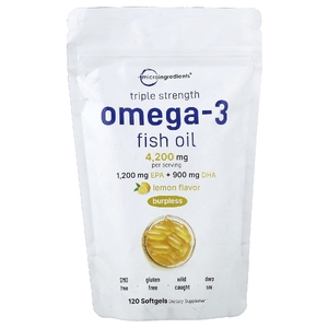 Micro Ingredients, рыбий жир с омега-3, тройная сила, лимон, 120 капсул (1400 мг в 1 капсуле)