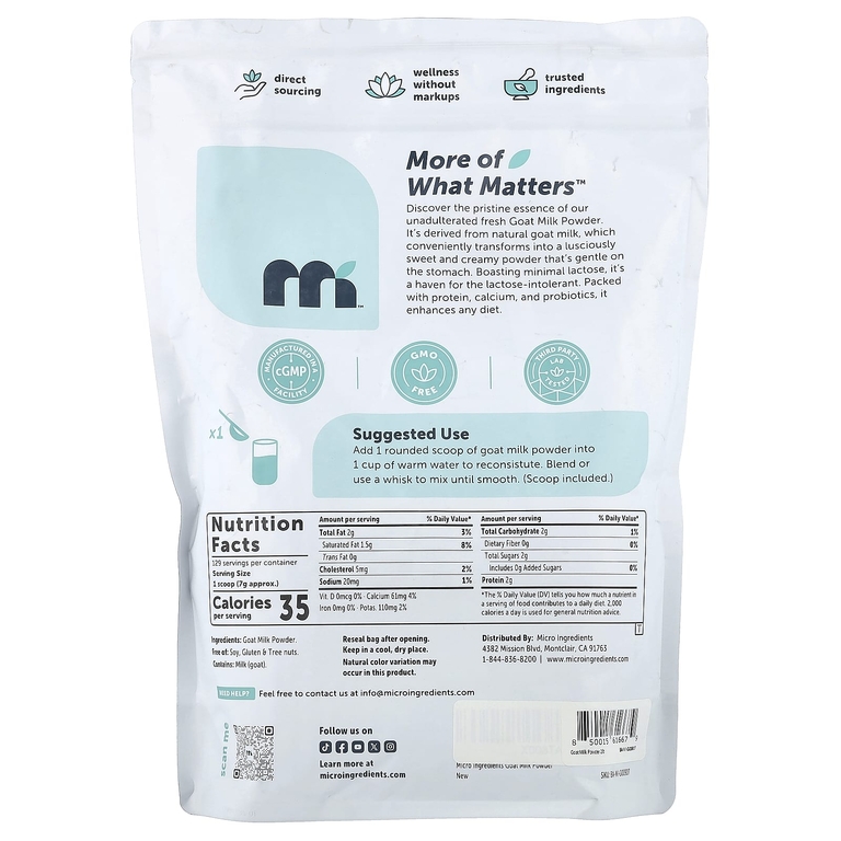 Micro Ingredients, Сухое козье молоко, 907 г (2 фунта)
