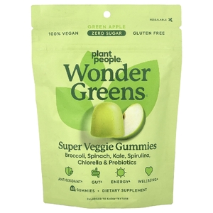 Plant People, WonderGreens®, супервегетарианские жевательные таблетки, со вкусом зеленого яблока, 60 жевательных конфет