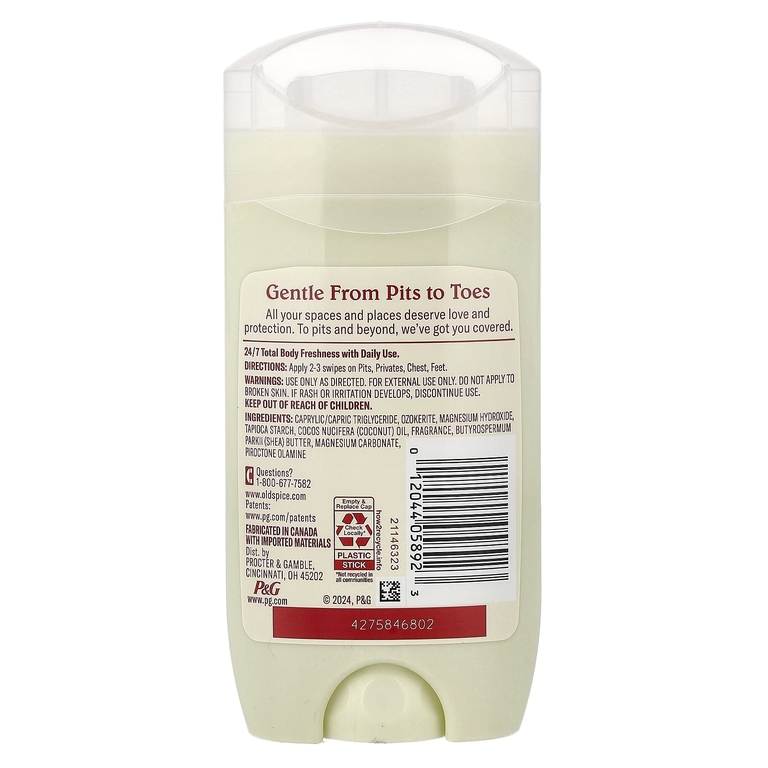 Old Spice, Total Body Deodorant, для чувствительной кожи, ваниль и ши, 85 г (3 унции)