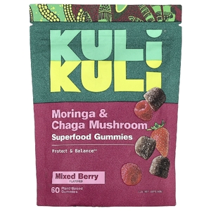 Kuli Kuli, жевательные таблетки с суперфудами, моринга и чага, вкус ягодного ассорти, 60 жевательных таблеток на растительной основе