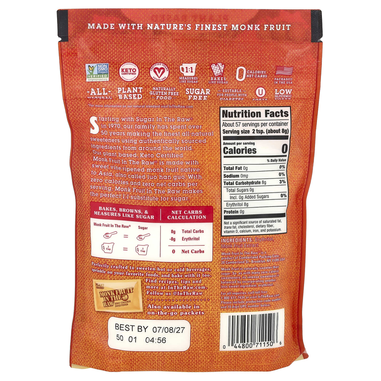 In the Raw, Monk Fruit In The Raw®, нулевой подсластитель, 454 г (16 унций)