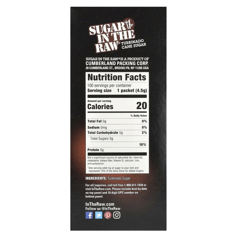 In the Raw, Sugar In The Raw®, тростниковый сахар Turbinado, 100 пакетиков, 453 г (16 унций)
