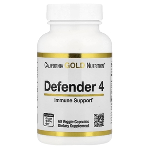 California Gold Nutrition, Defender 4, добавка с витаминами C и D, цинком и селеном, 60 вегетарианских капсул