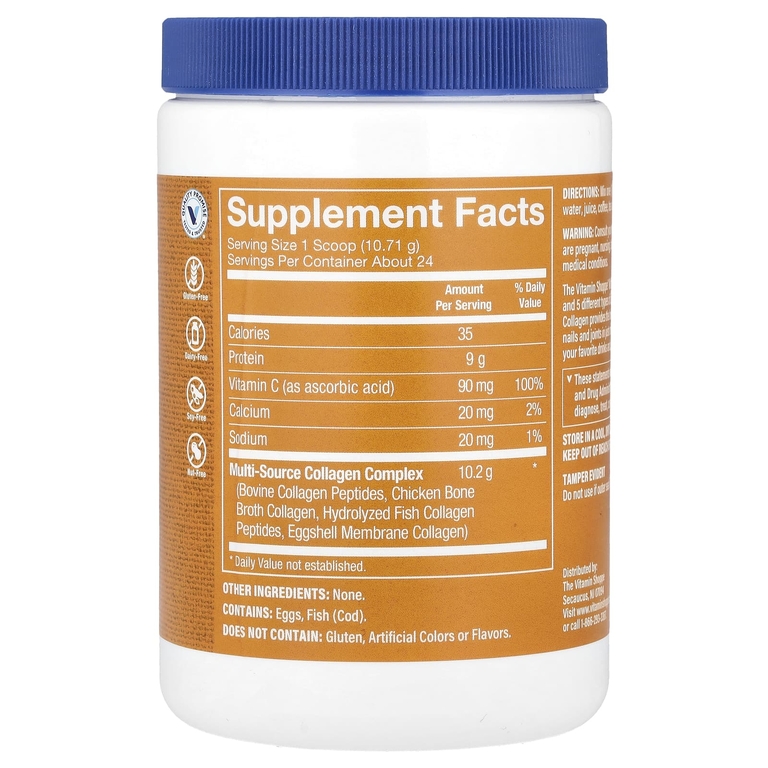 The Vitamin Shoppe, Multi-Source Collagen, без добавок, 257 г (9 унций)
