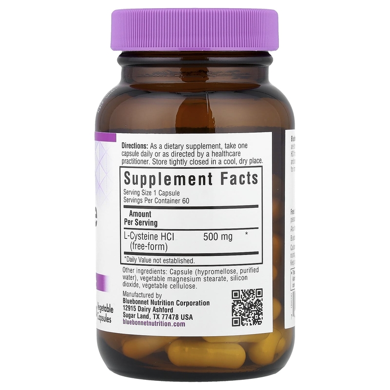 Bluebonnet Nutrition, L-цистеин, 500 мг, 60 растительных капсул